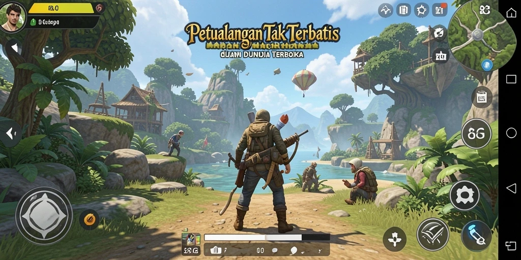 Screenshot gameplay 8G8G menampilkan petualangan epik dunia terbuka.