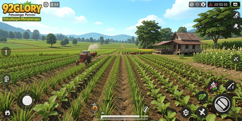 Gameplay seru dalam 92GLORY dengan kegiatan pertanian yang menarik.