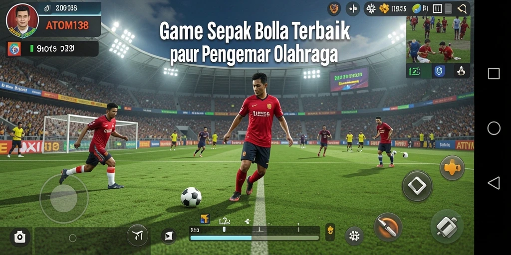 Tampilan screenshot ATOM138 memperlihatkan aksi mendebarkan di lapangan sepak bola.