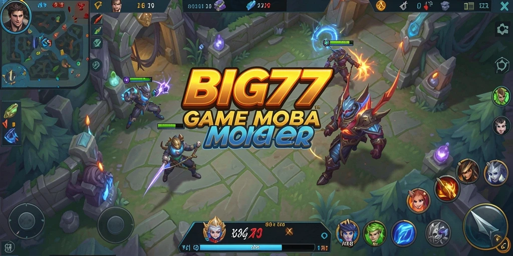 Tampilan gameplay seru dalam pertempuran MOBA BIG77.