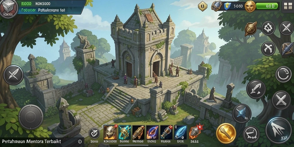 Tampilan gameplay KOKO5000 dengan menara pertahanan dan musuh yang menyerang.