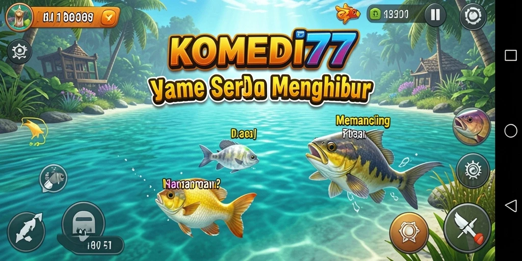 Screenshot gameplay KOMEDI77 menampilkan aksi memancing yang seru.
