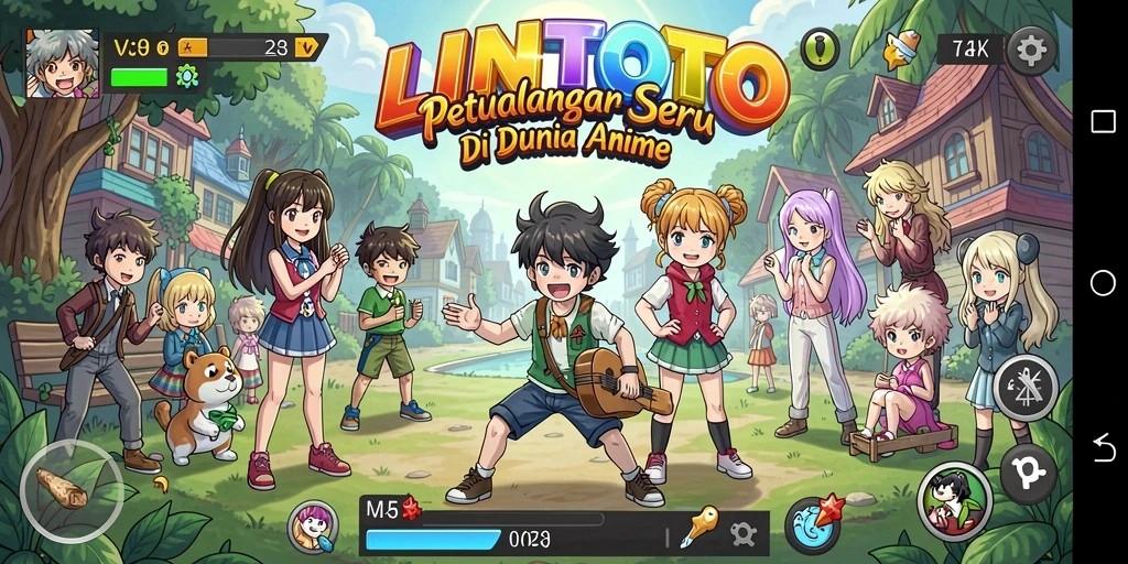 Screenshot LINITOTO menampilkan aksi seru karakter anime.