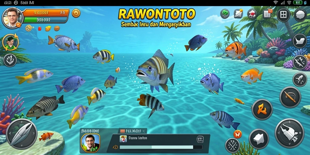 Screenshot gameplay RAWONTOTO menampilkan aksi menembak ikan yang seru.