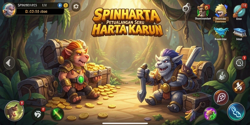 Screenshot gameplay SPINHARTA yang menunjukkan petualangan seru.