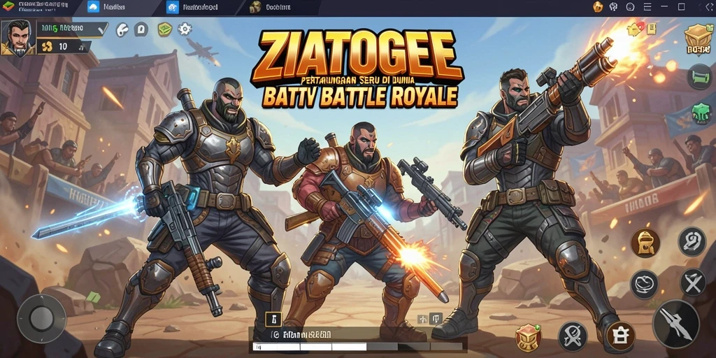 Screenshot utama ZIATOGEL menampilkan aksi seru di arena Battle Royale.